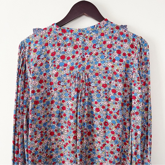 Boden Frilly Printed Popover 1/2 Button Front Blouse Size 14 NEW Blue Floral - Picture 8 of 10